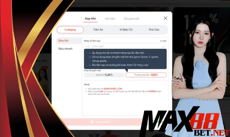 Max88 khuyến mãi nạp đầu thưởng 110% có điều kiện gì?